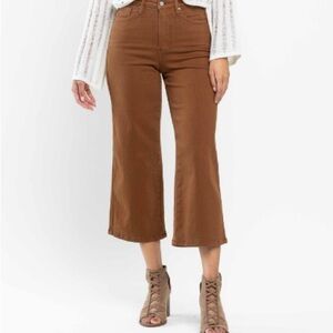 Judy Blue High Waist Tummy Control Garment Dyed Wide Leg Crop Camel Jeans -18W